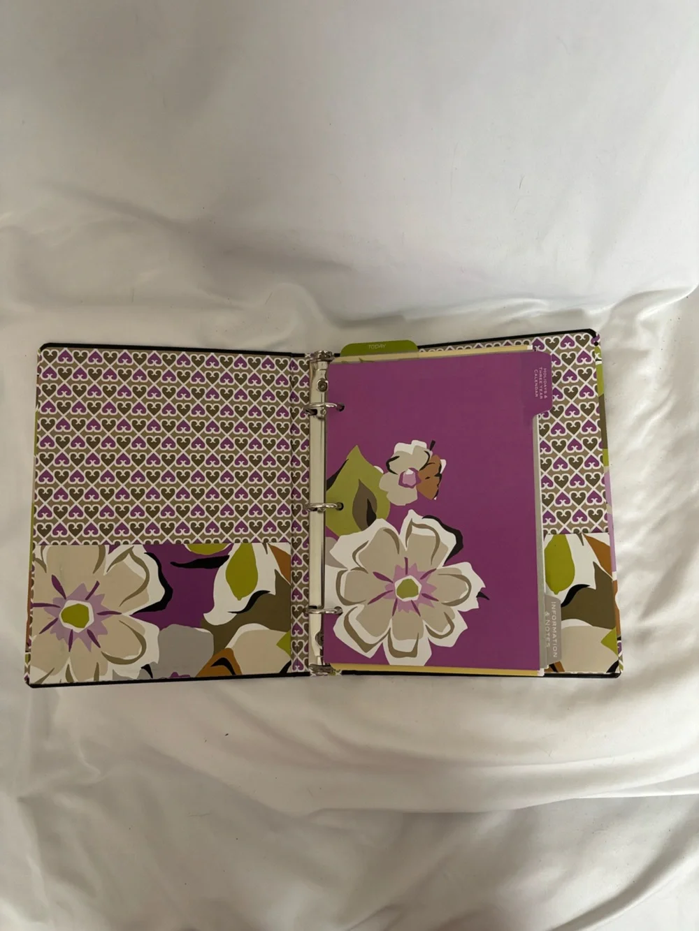 Vera Bradley Floral 3 Ring Binder  in Green, Purple & Brown